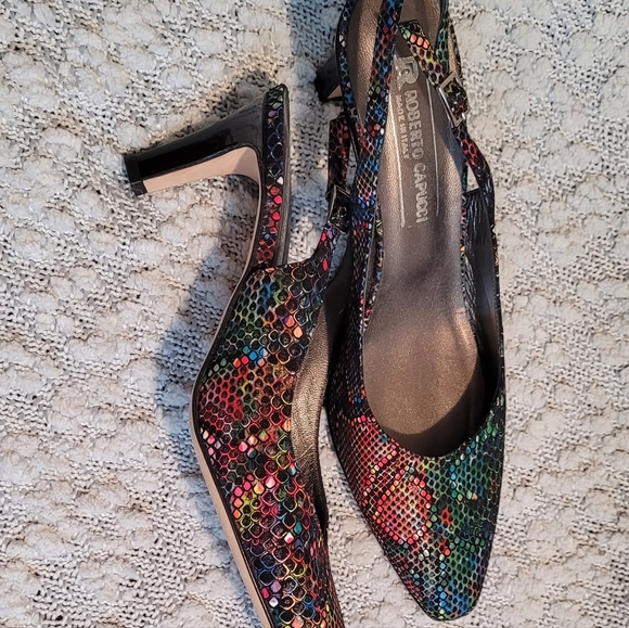 Roberto Capucci Leather Slingback Shoes "Mary X" Size 9AA Multi Colour - Picture 1 of 6